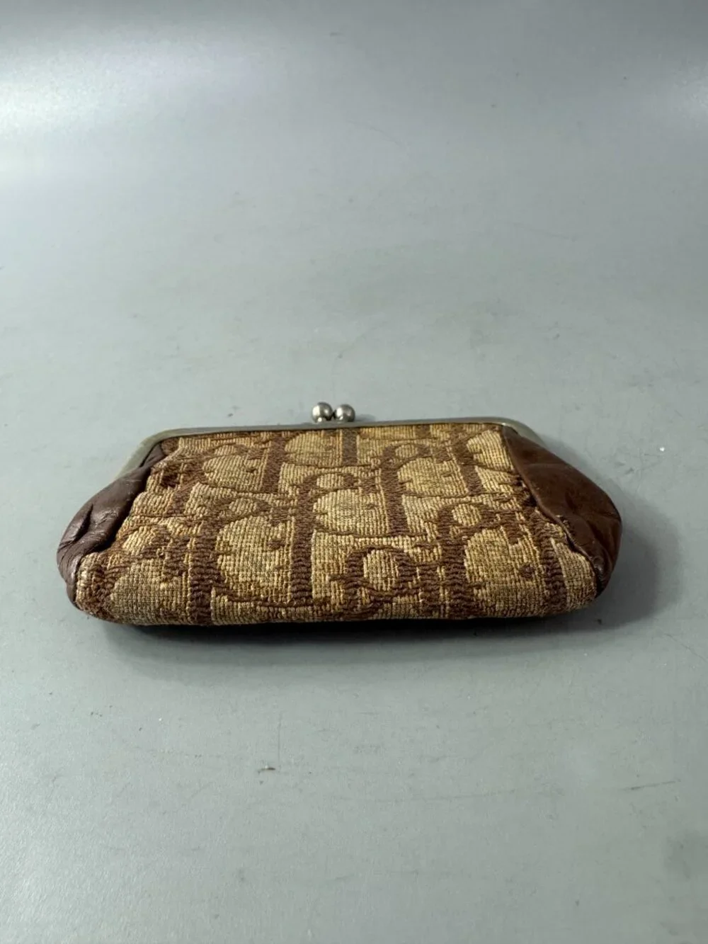 Vintage Christian Dior 1970 - 1980 Trotter Monogram Kiss-Lock Coin Purse - Brown